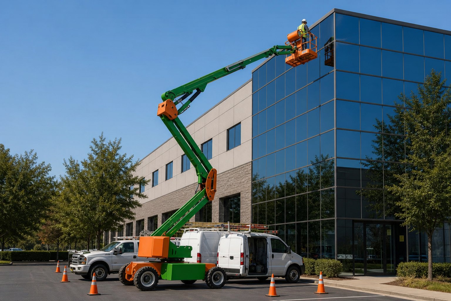 Articulating Boom Lift Case: Safer Facade Maintenance When Obstacles Block Access scene detail 1
