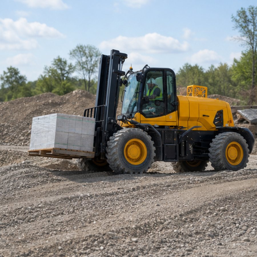 Rough Terrain Forklift Case: Moving Block Pallets Across a Wet Construction Yard scene 3