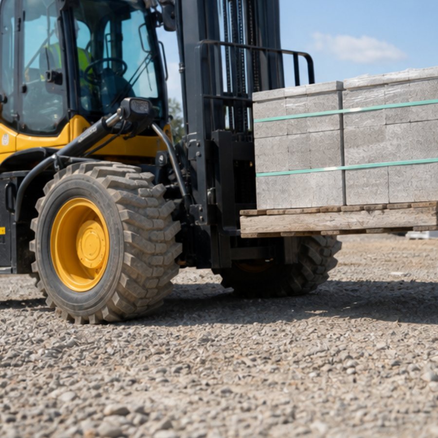 Rough Terrain Forklift Case: Moving Block Pallets Across a Wet Construction Yard scene 4