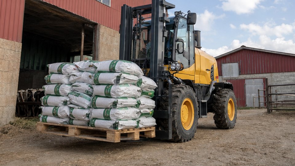 Rough Terrain Forklift Case: Farm Yard Pallet Loading with Outdoor Travel scene main