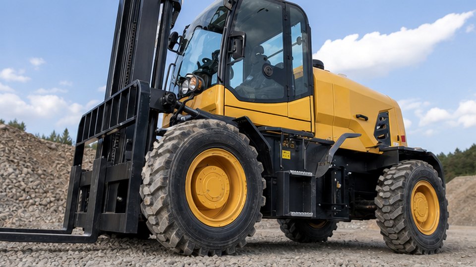 Rough Terrain Forklift Case: Farm Yard Pallet Loading with Outdoor Travel scene detail 1