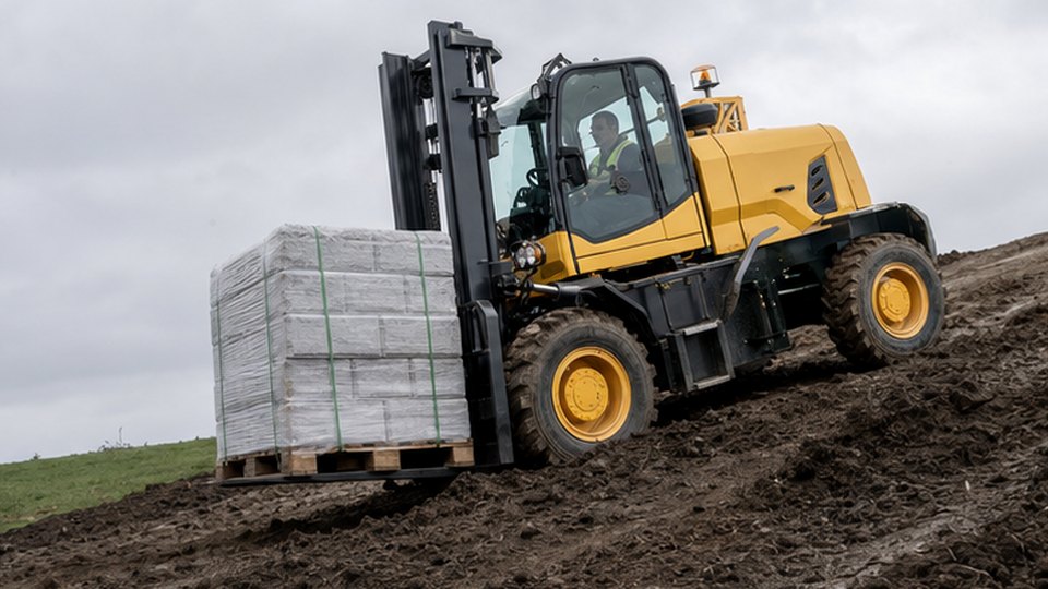Rough Terrain Forklift Case: Farm Yard Pallet Loading with Outdoor Travel scene detail 2