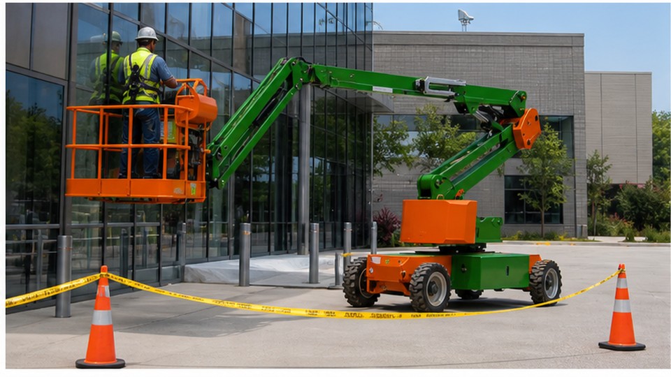 How Much Working Height and Outreach Does an Articulating Boom Lift Need? - articulating boom lift scene 3