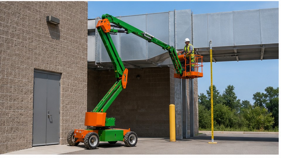 How Much Working Height and Outreach Does an Articulating Boom Lift Need? - articulating boom lift scene 4