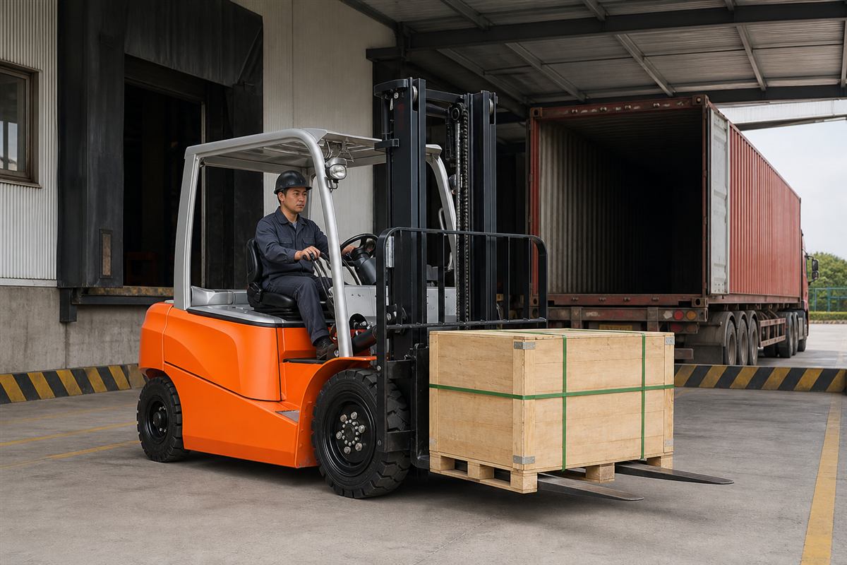 B40 lithium forklift working at a loading dock