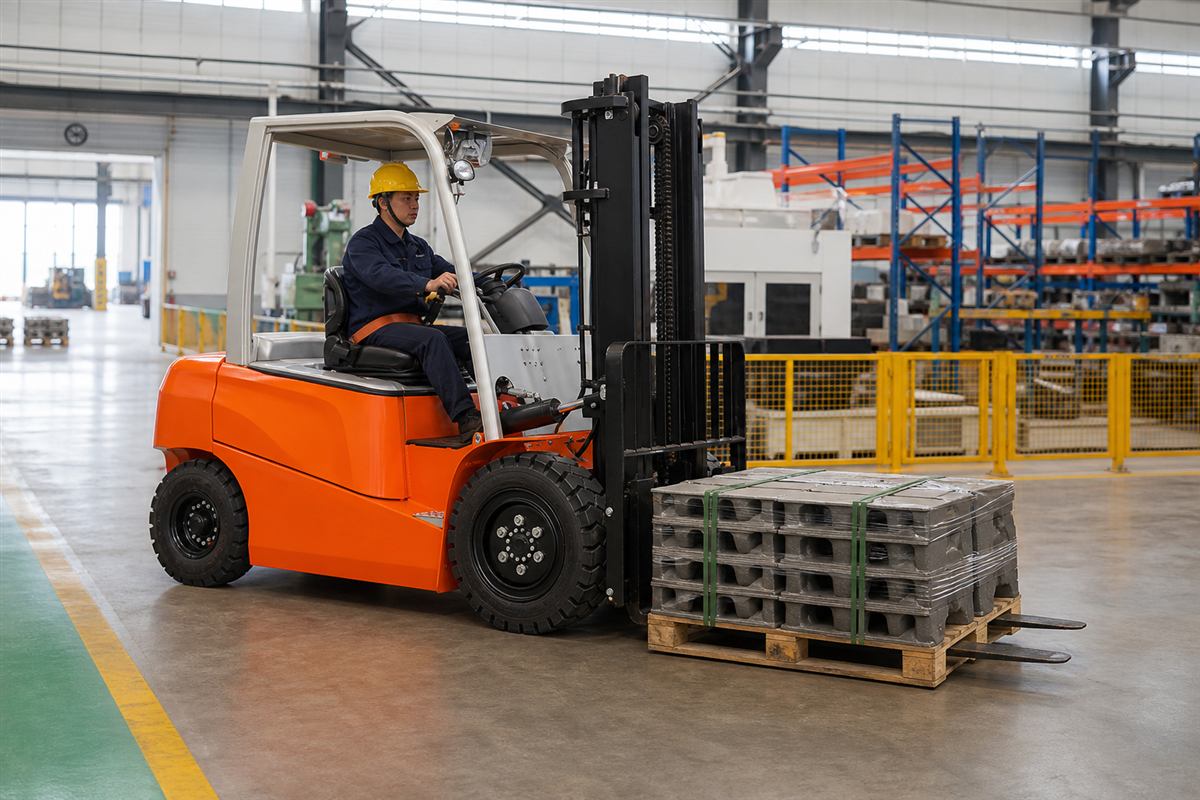B40 lithium forklift supplying a manufacturing line