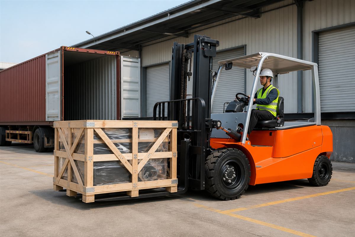 B50 lithium forklift working at a loading dock