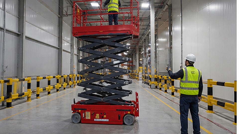 Scissor Lift Case: Choosing Platform Capacity and Floor Loading for a Busy Warehouse - electric scissor lift scene 2