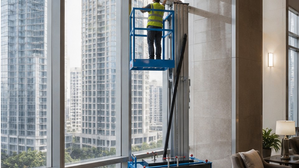 Single-Mast Aluminum Lift Case: Safer Hotel and Shopping Mall Ceiling Maintenance - single-mast aluminum alloy lift scene 2