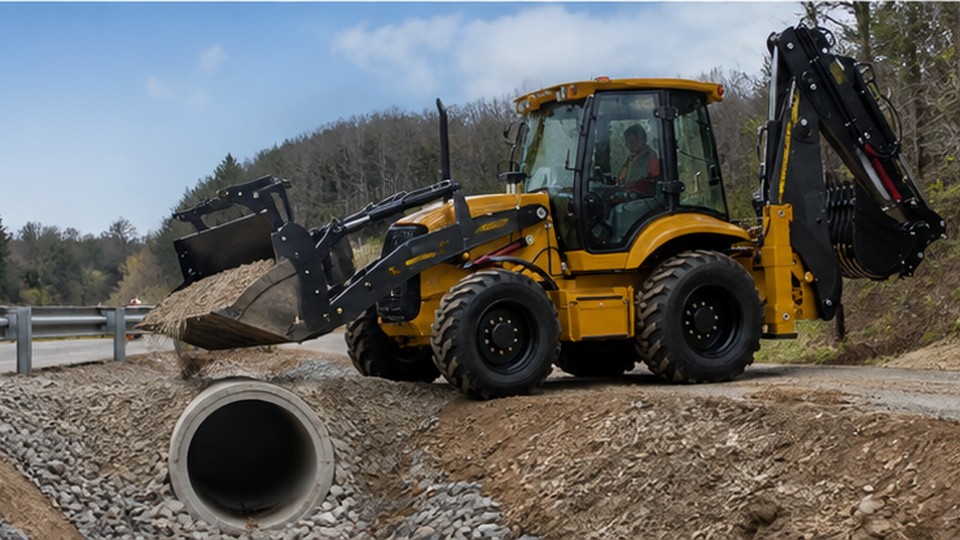 Backhoe Loader Case: Completing Drainage, Trenching and Backfilling with One Machine - backhoe loader scene 3