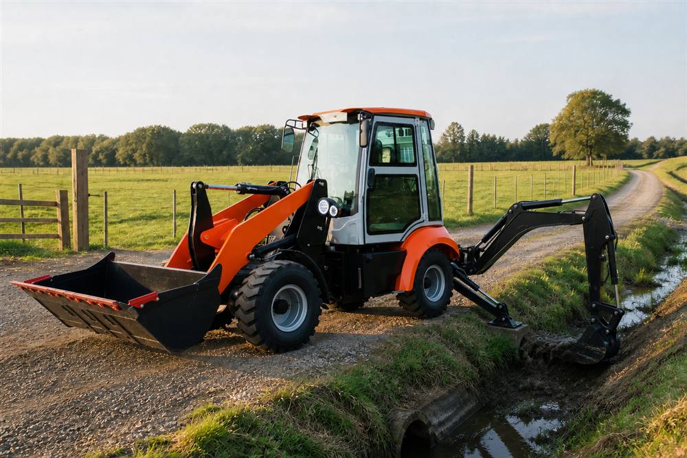 WZ25E electric backhoe loader maintaining farm drainage