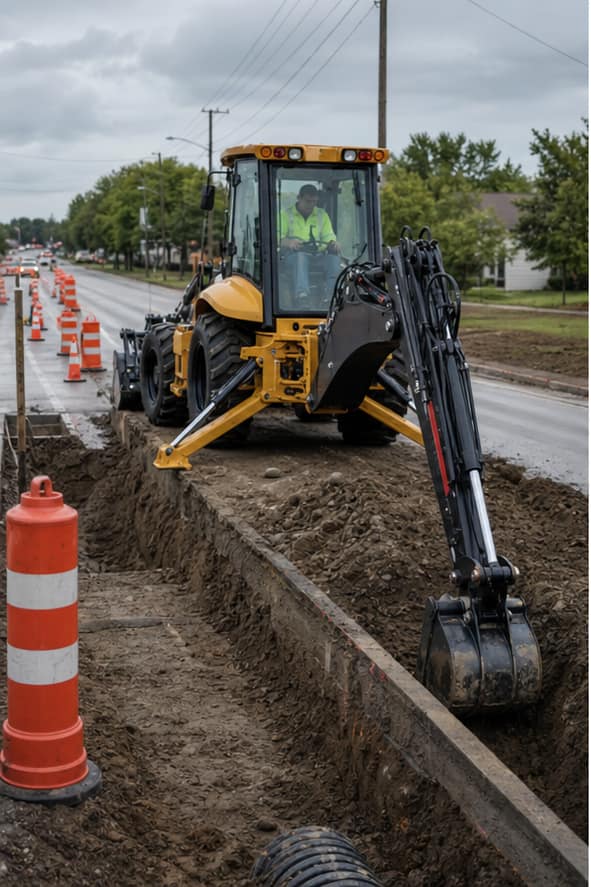ZGLOADER / MYZG 388H Backhoe Loader Municipal and Farm Site Solutions drainage trench application