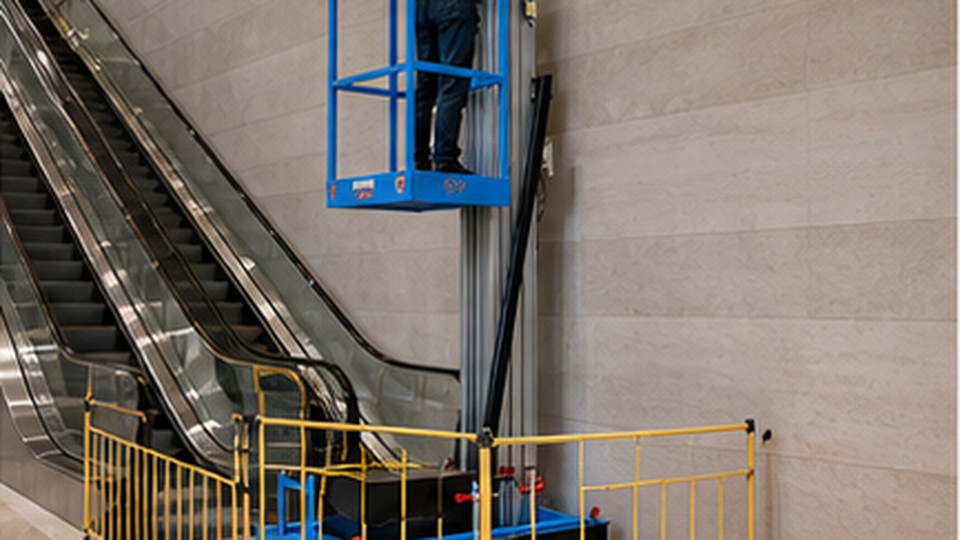 Single-Mast Aluminum Lift Case: Working Around Escalators, Displays and Public Traffic - single-mast aluminum lift 3