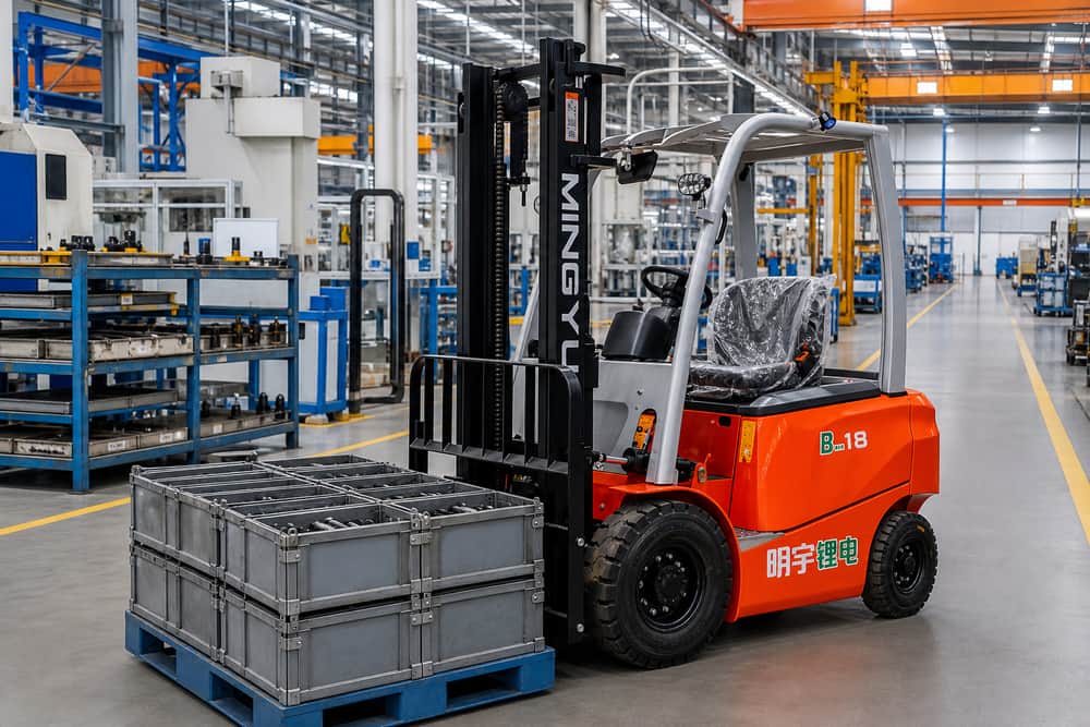 CPD18-B lithium forklift supplying metal parts in a manufacturing plant