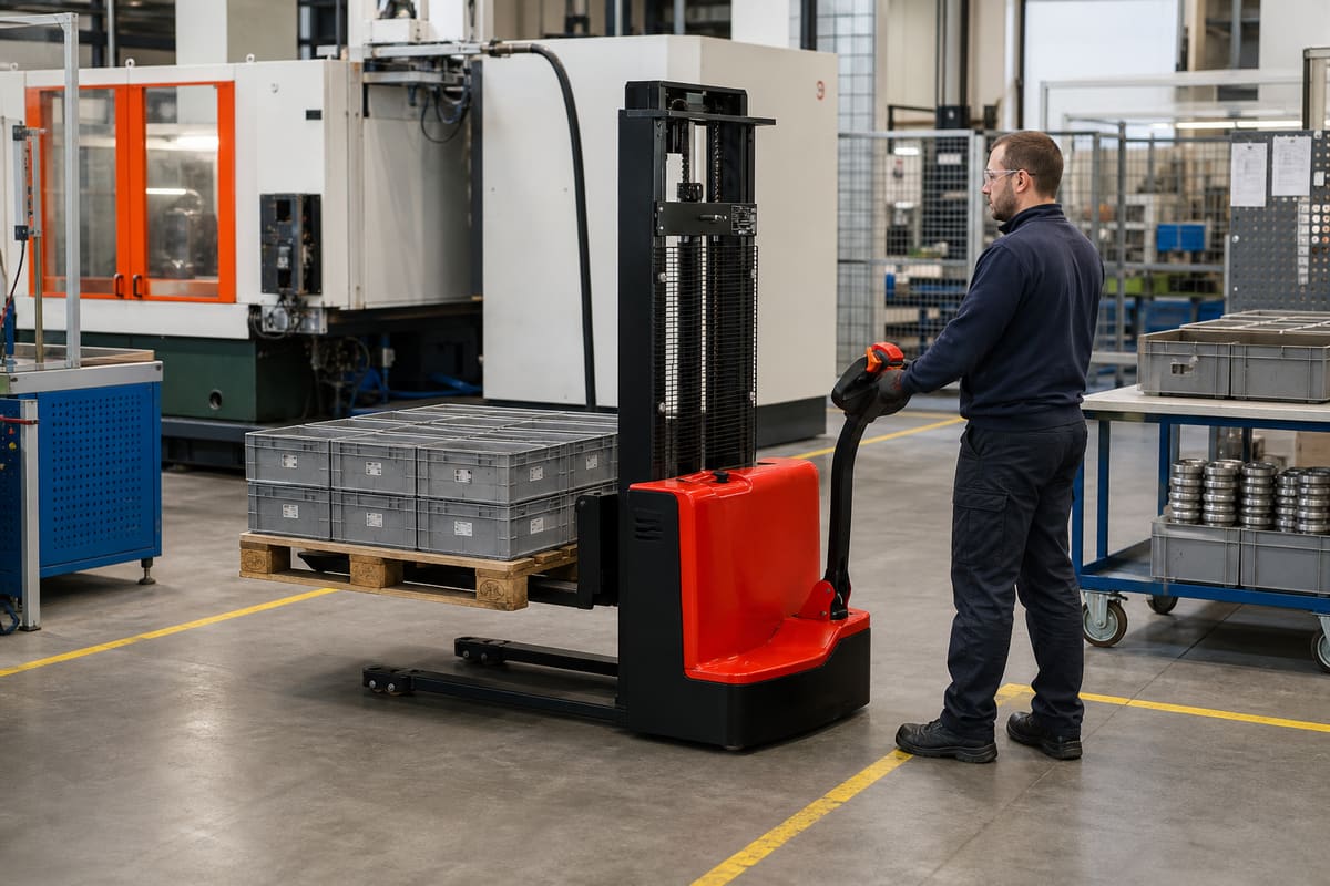 CDDA walkie electric stacker supplying a manufacturing line