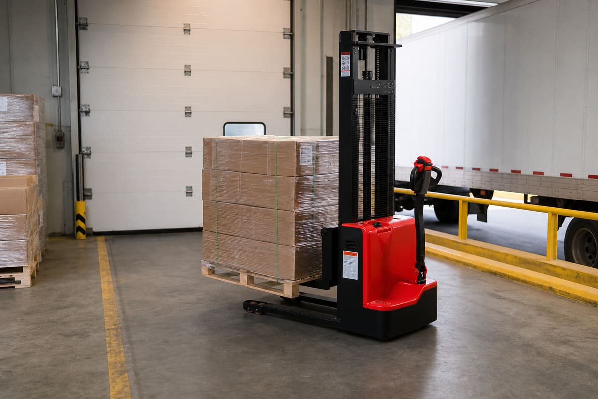CDDA walkie electric stacker moving cartons through a cross-dock