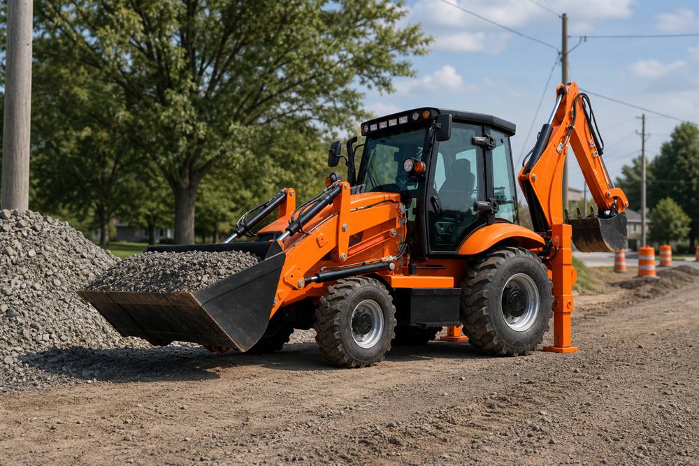 388 backhoe loader handling road aggregate