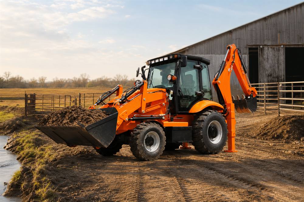 388 backhoe loader supporting farm drainage