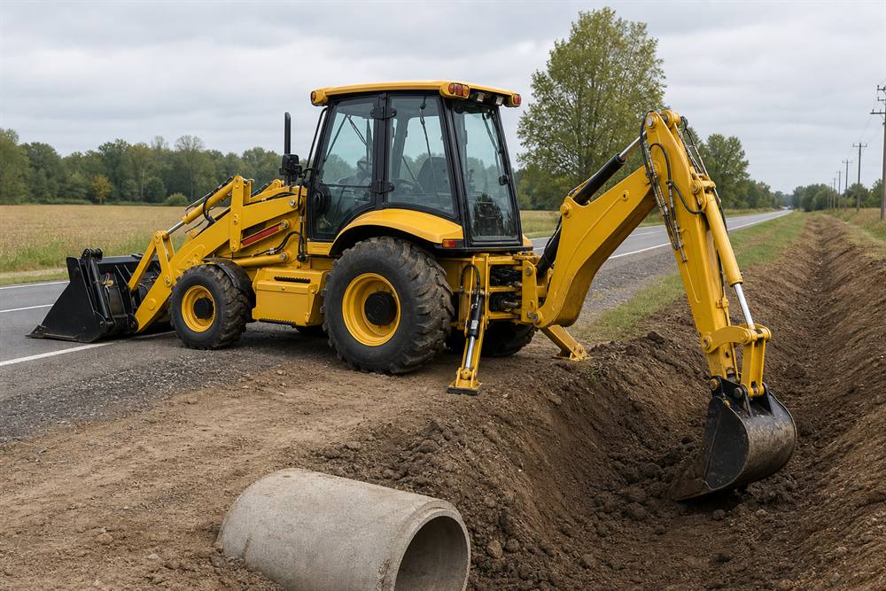 ZGLOADER / MYZG 388-II Backhoe Loader Application Guide roadside drainage project workflow