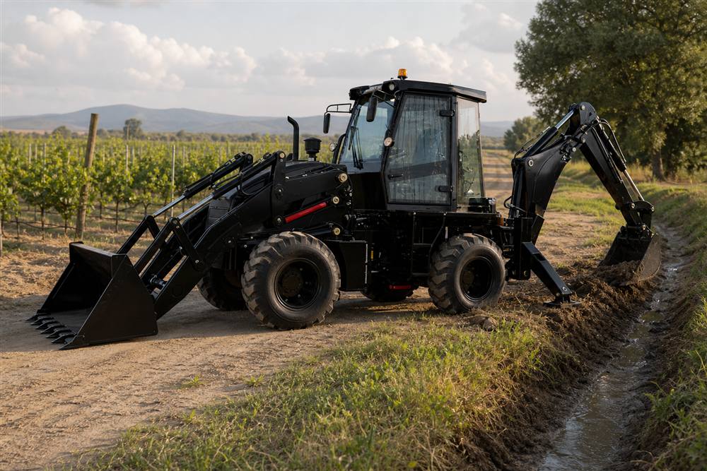 ZGLOADER / MYZG WZ30-25 Backhoe Loader Project Workflow vineyard drainage maintenance workflow