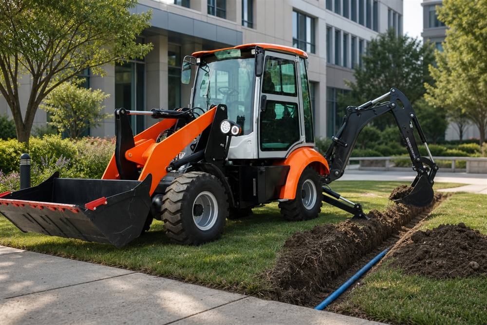 WZ25E electric backhoe loader preparing campus irrigation