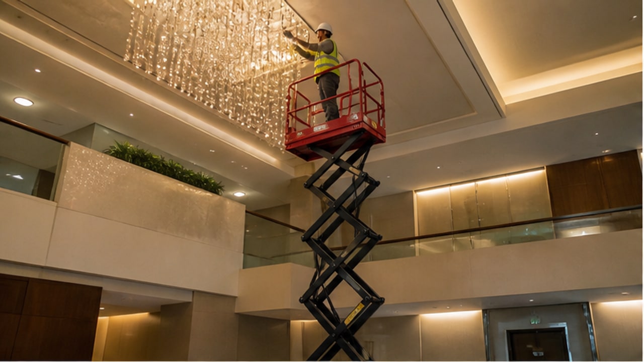 Aerial Work Platform Case: Maintaining High Hotel Atriums Without Scaffolding - aerial work platform 1
