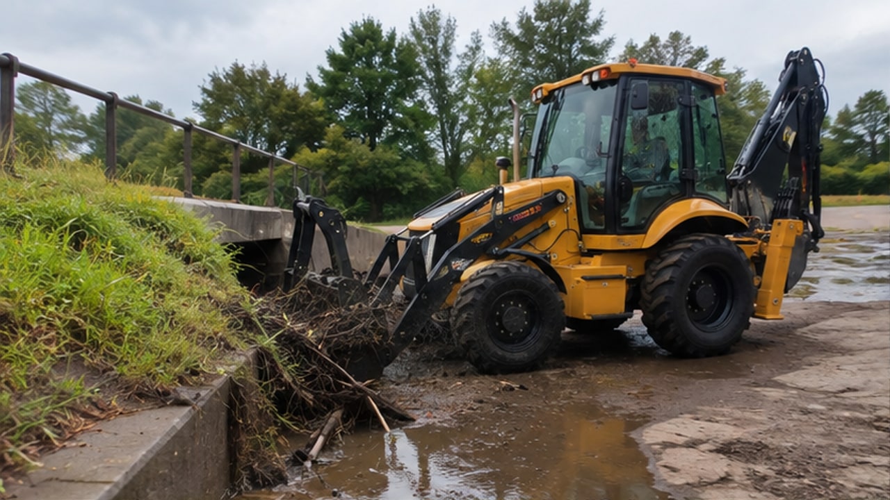 Backhoe Loader Case: Restoring Drainage After a Severe Storm - backhoe loader 1
