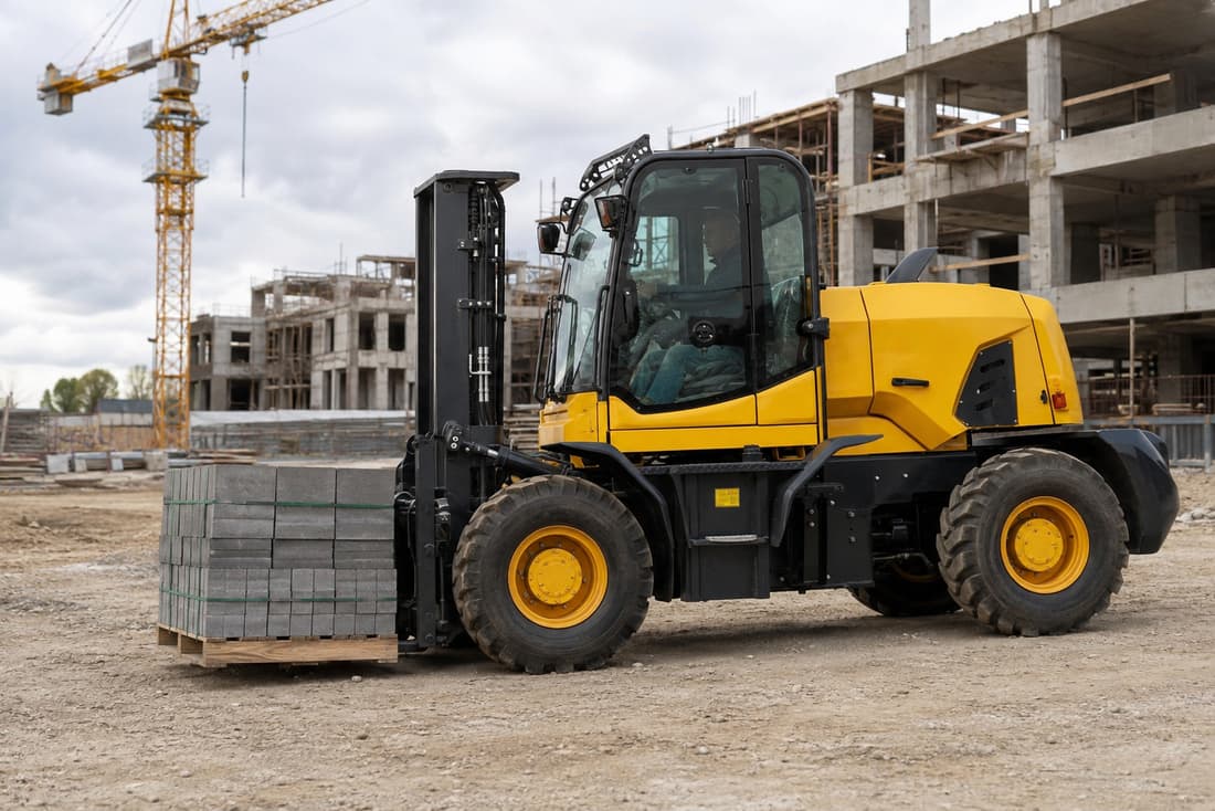 ZGLOADER / MYZG 4T Rear-Steering Rough Terrain Forklift work scene 2
