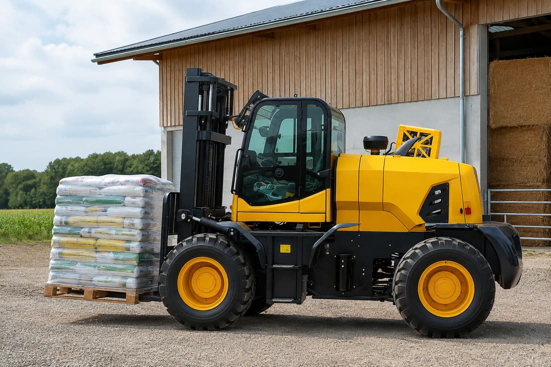 ZGLOADER / MYZG 5T Rear-Steering Rough Terrain Forklift work scene 1