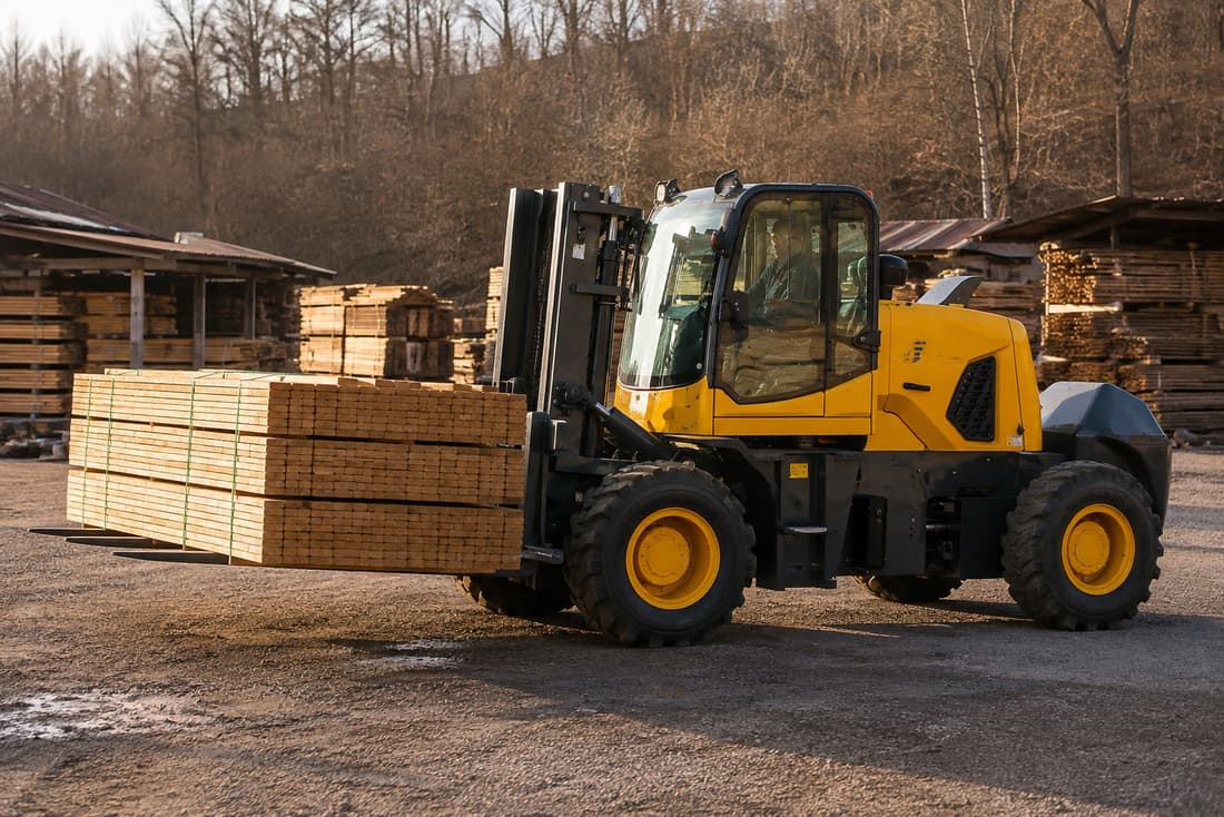 ZGLOADER / MYZG 8T Rear-Steering Rough Terrain Forklift work scene 3