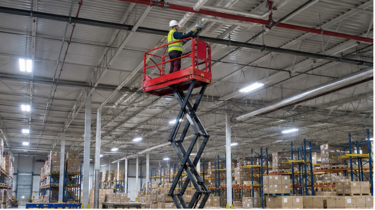 Aerial Platform Case: Inspecting Warehouse Sprinklers Above Active Aisles - aerial work platform 1