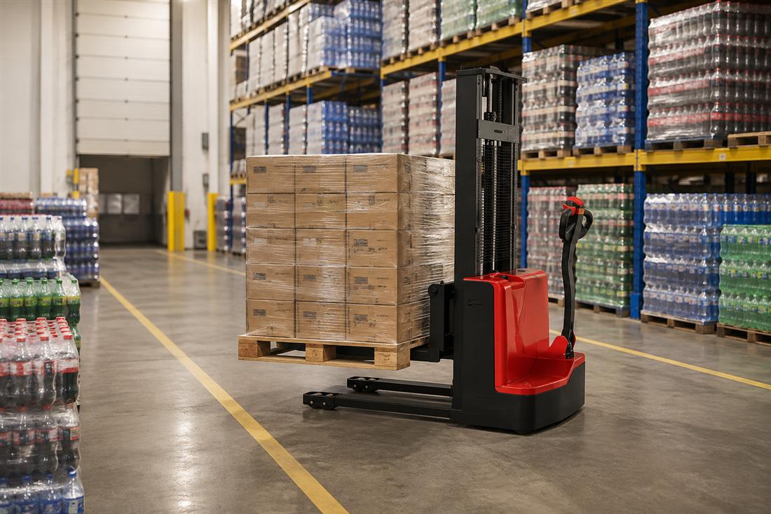 CDDA walkie electric stacker supplying a manufacturing line
