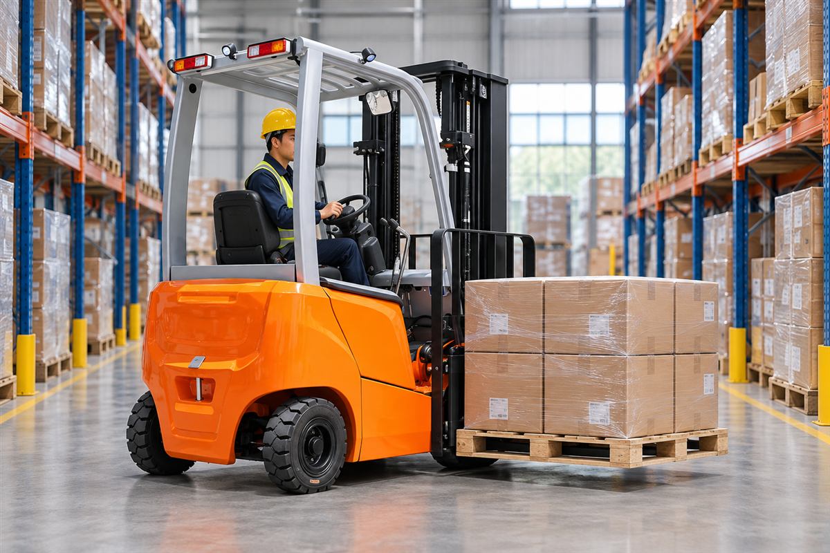 CPD15 lithium forklift handling cartons in a warehouse