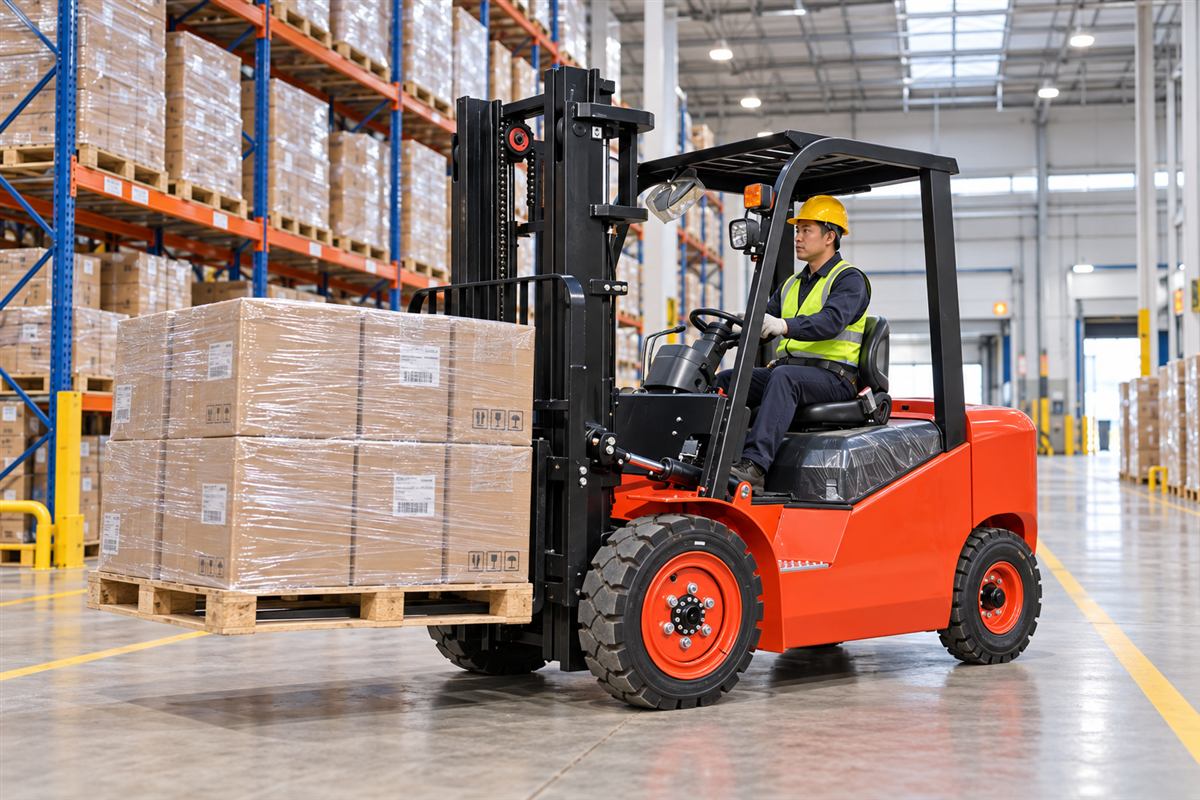 CPD30 lithium forklift handling cartons in a warehouse
