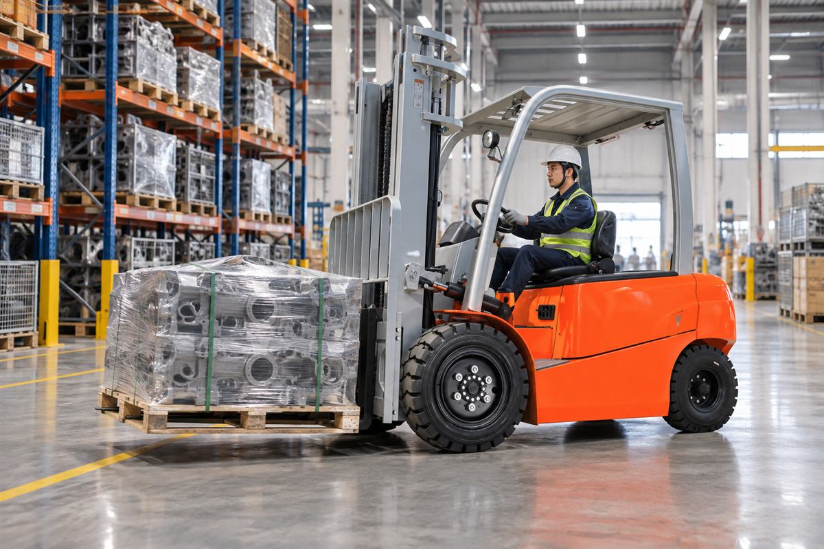 CPD40 lithium forklift handling cartons in a warehouse