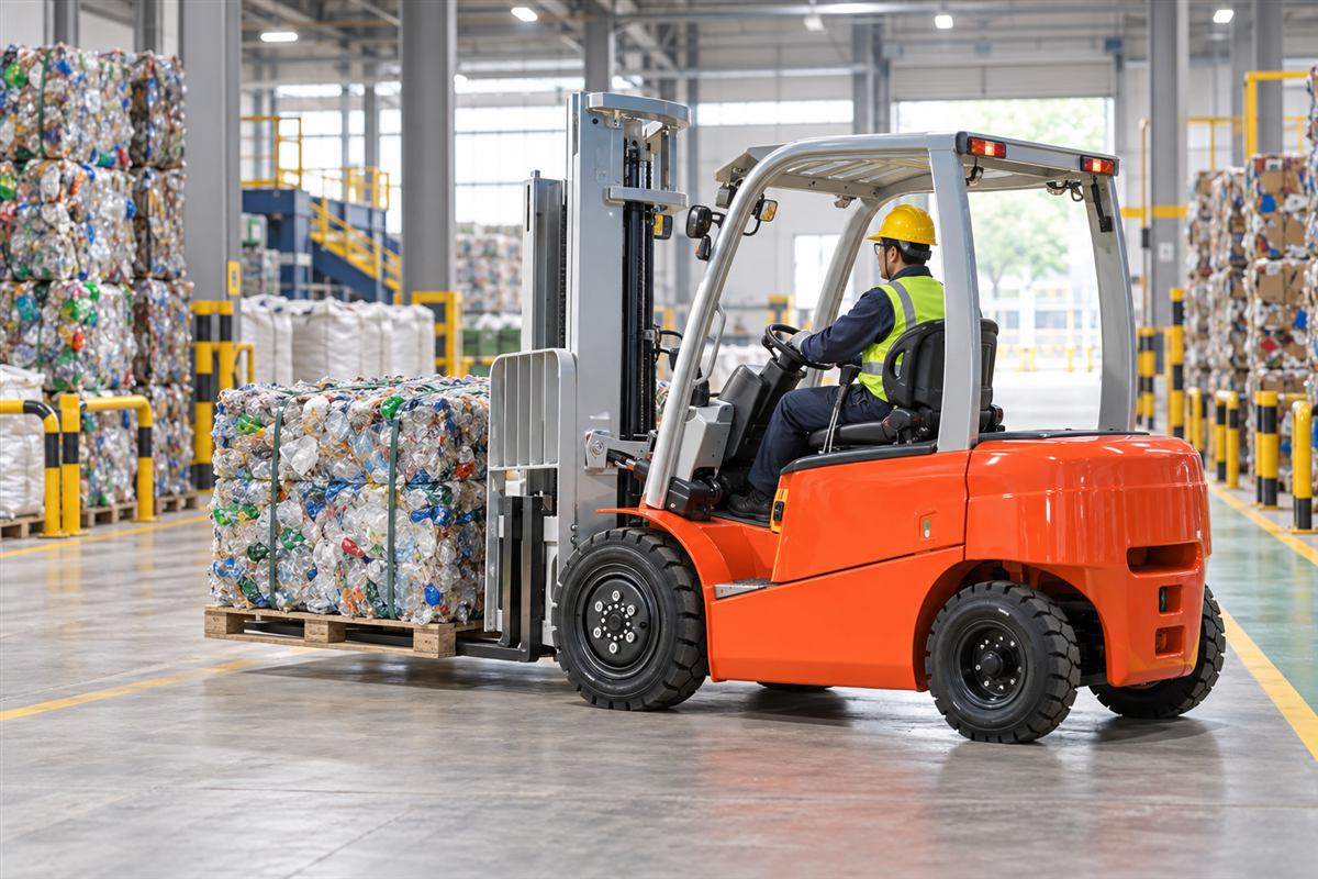 CPD40 electric forklift handling recycling bales