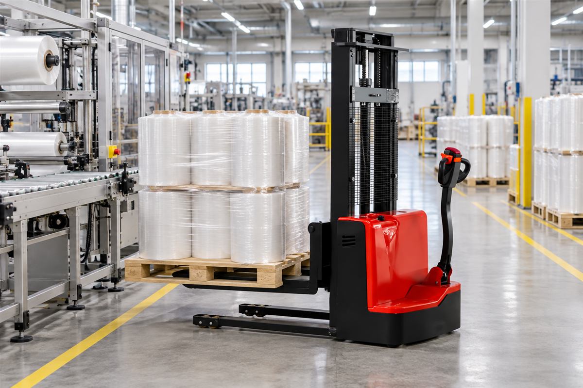 CDDA walkie electric stacker supplying a manufacturing line