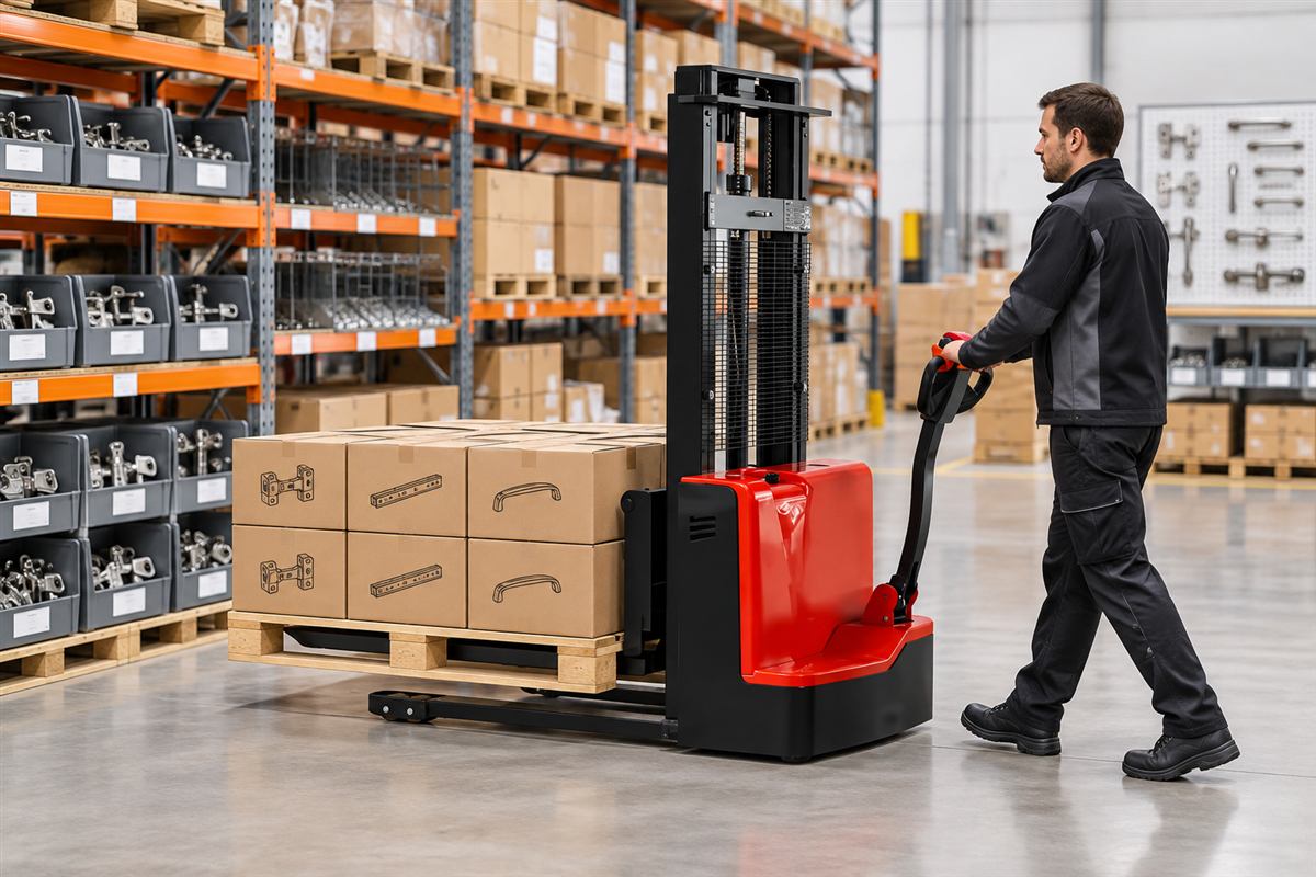 CDDA walkie electric stacker supplying a manufacturing line