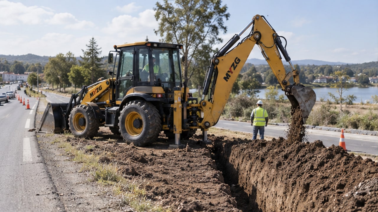 Backhoe Loader Case: Rear Boom Slowly Swings Away from the Trench - backhoe loader 1