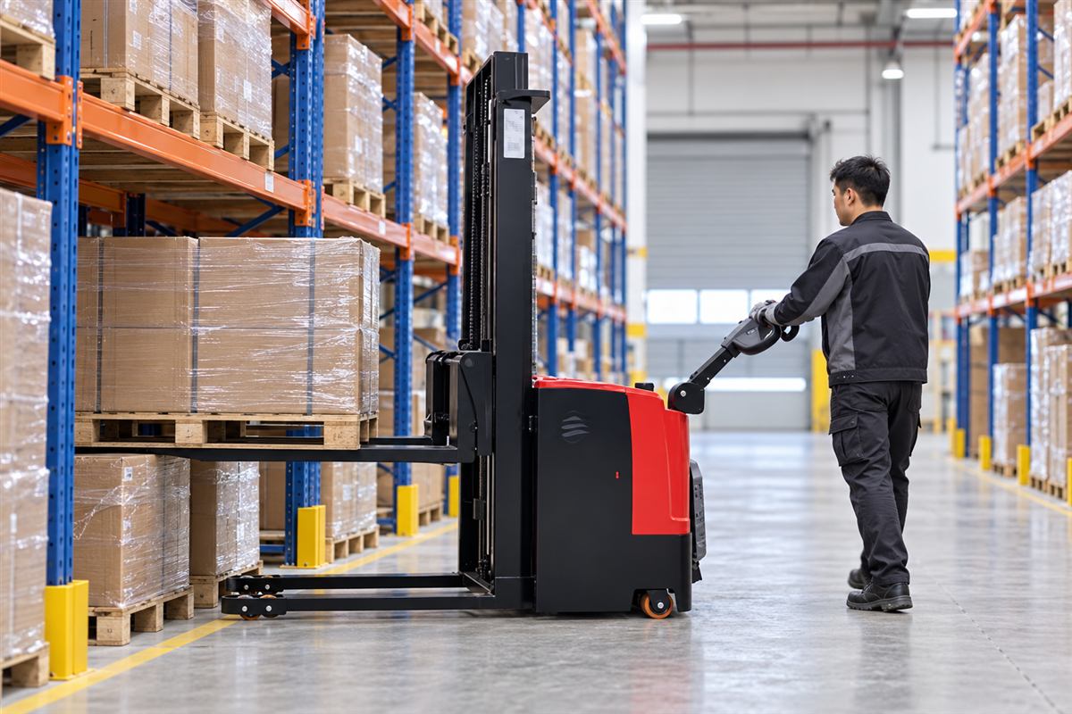 pedestrian electric walkie stacker — Illustrative replenishment scene