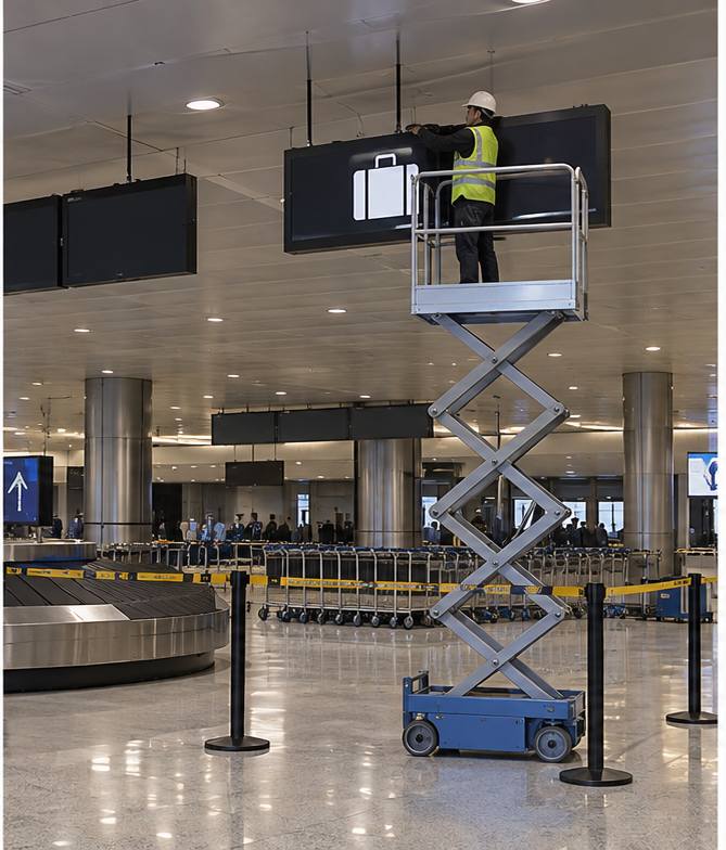 ZGFORKLIFT / MYZG Electric Mobile Scissor Lift Platform — Inventory cycle-count and retail fit-out access plan workplace scene 2