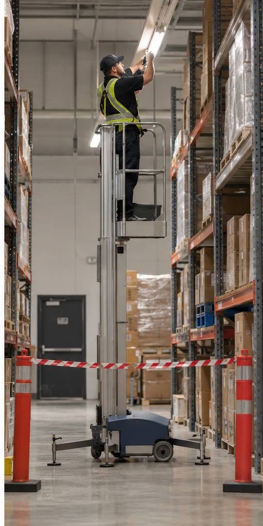 ZGFORKLIFT / MYZG Одномачтовый алюминиевый подъемник ZG-DZ-06CD — Компактный вертикальный доступ в школах, архивах и отелях workplace scene 3