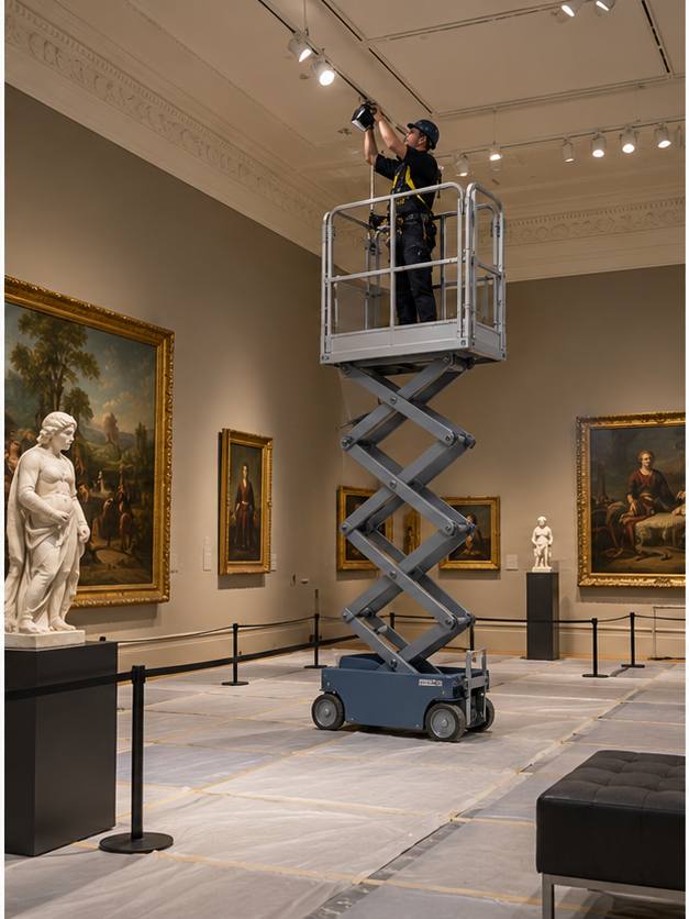 ZGFORKLIFT / MYZG Electric Mobile Scissor Lift Platform — Exhibition hall, museum gallery and food-plant maintenance plan workplace scene 2