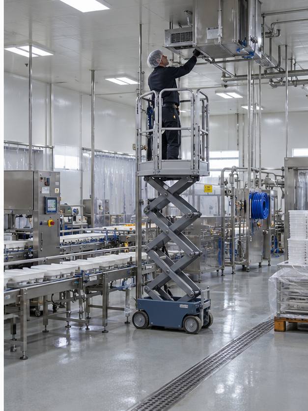 ZGFORKLIFT / MYZG Electric Mobile Scissor Lift Platform — Exhibition hall, museum gallery and food-plant maintenance plan workplace scene 3