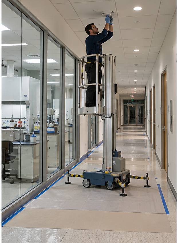 ZGFORKLIFT / MYZG ZG-DZ-06CD Single-Mast Aluminum Alloy Lift — Archive aisle, university laboratory and convention venue vertical access plan workplace scene 2