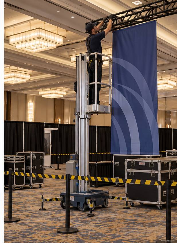 ZGFORKLIFT / MYZG ZG-DZ-06CD Single-Mast Aluminum Alloy Lift — Archive aisle, university laboratory and convention venue vertical access plan workplace scene 3
