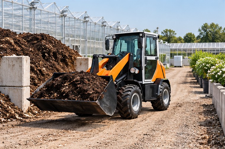 ZGLOADER electric wheel loader in a greenhouse access and material-handling scene 3