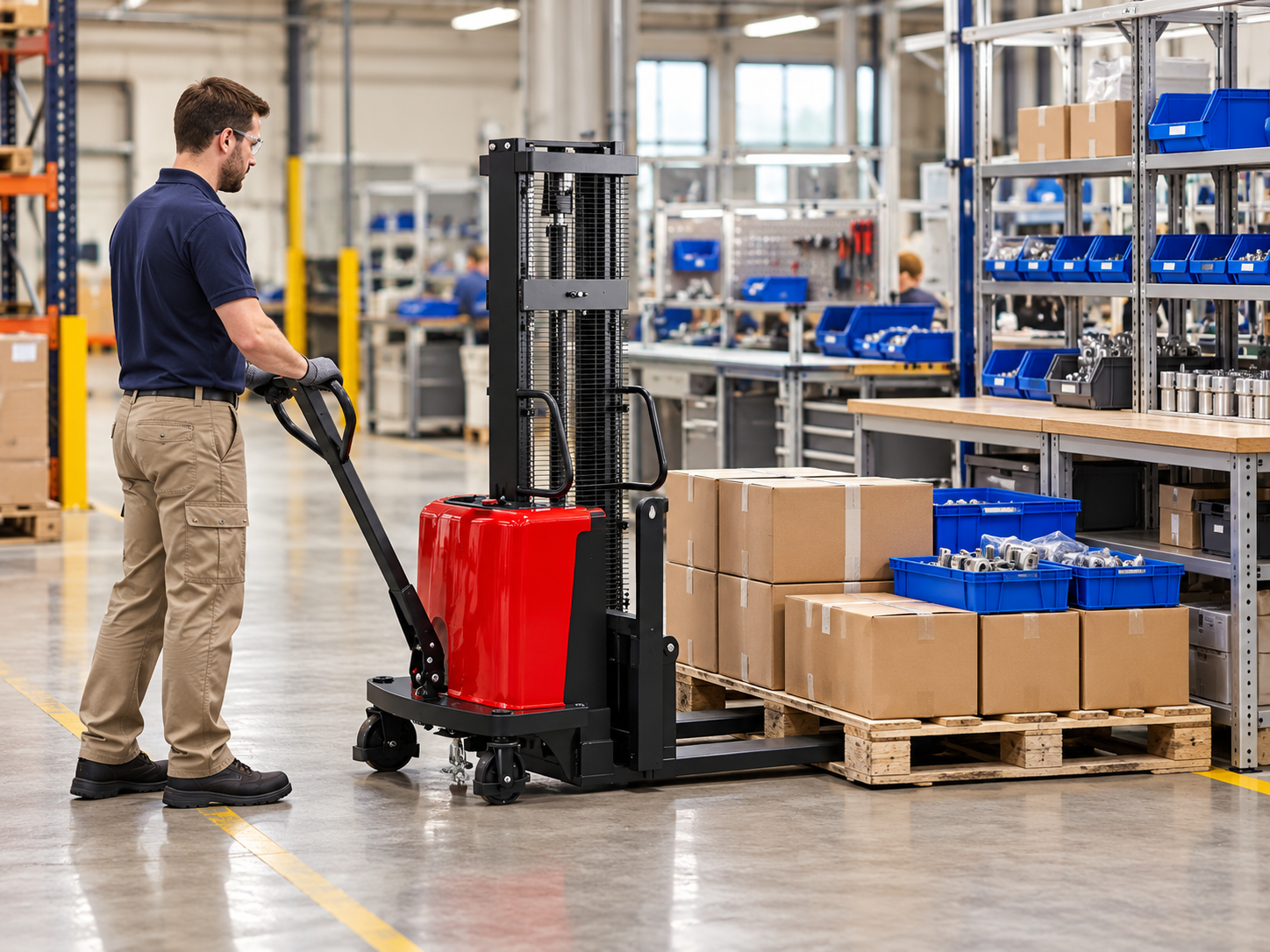 SBD101/520 stacker positioning a pallet in a manufacturing supply area