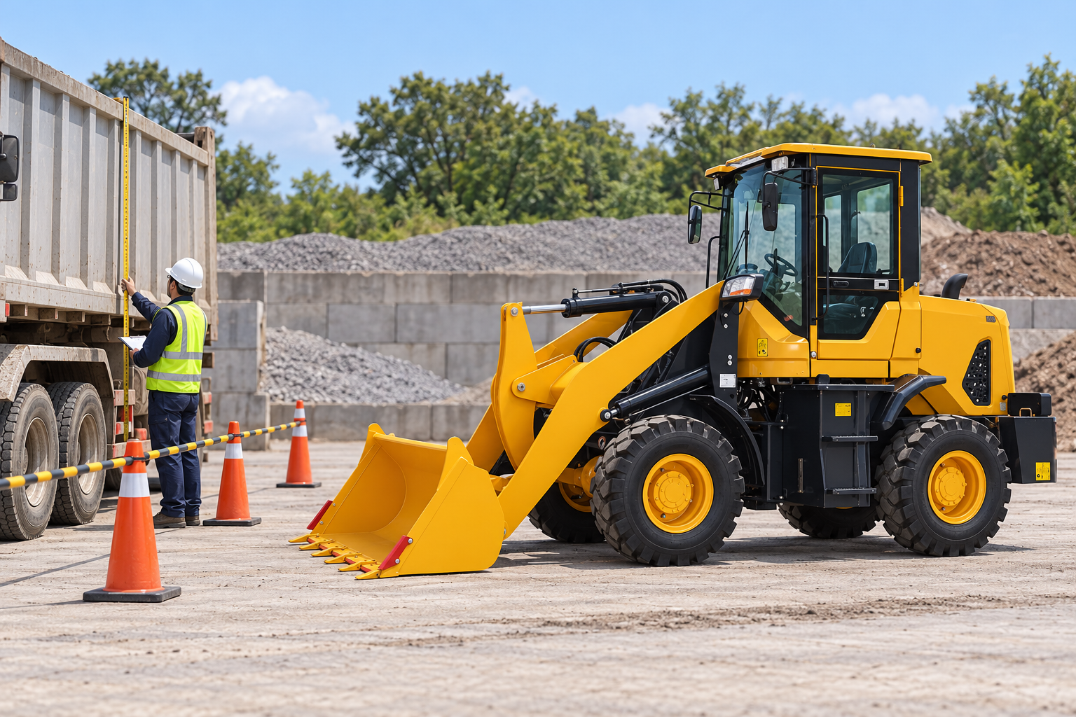 ZGLOADER wheel loader and dump truck measured from separate safe work zones